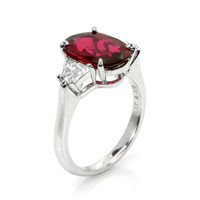 3.78 Ct. Ruby and Natural Diamond Three Stone Ring, Platinum 950 Image
