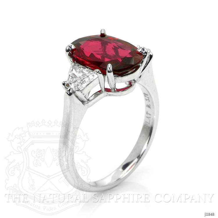 3.78 Ct. Ruby and Natural Diamond Three Stone Ring, Platinum 950