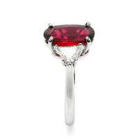 3.78 Ct. Ruby and Natural Diamond Three Stone Ring, Platinum 950 Image