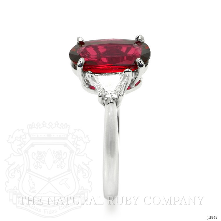 3.78 Ct. Ruby and Natural Diamond Three Stone Ring, Platinum 950