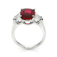3.78 Ct. Ruby and Natural Diamond Three Stone Ring, Platinum 950 Image
