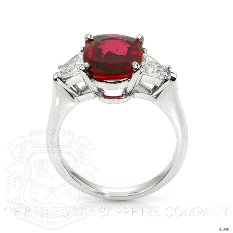 3.78 Ct. Ruby and Natural Diamond Three Stone Ring, Platinum 950