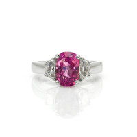 4.07 Ct. Pink Sapphire and Natural Diamond Three Stone Ring, 18K White Gold Video