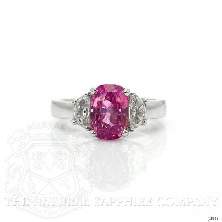 4.07 Ct. Pink Sapphire and Natural Diamond Three Stone Ring, 18K White Gold
