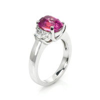 4.07 Ct. Pink Sapphire and Natural Diamond Three Stone Ring, 18K White Gold Image