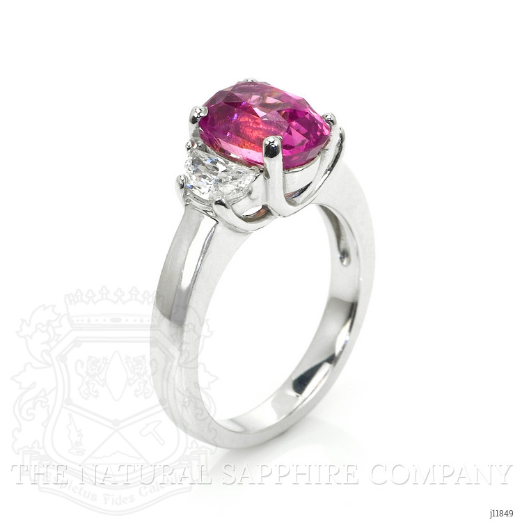 4.07 Ct. Pink Sapphire and Natural Diamond Three Stone Ring, 18K White Gold