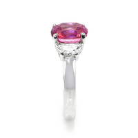 4.07 Ct. Pink Sapphire and Natural Diamond Three Stone Ring, 18K White Gold Image