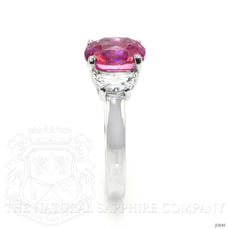 4.07 Ct. Pink Sapphire and Natural Diamond Three Stone Ring, 18K White Gold