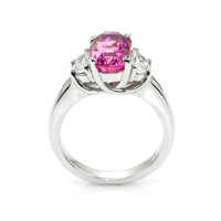 4.07 Ct. Pink Sapphire and Natural Diamond Three Stone Ring, 18K White Gold Image