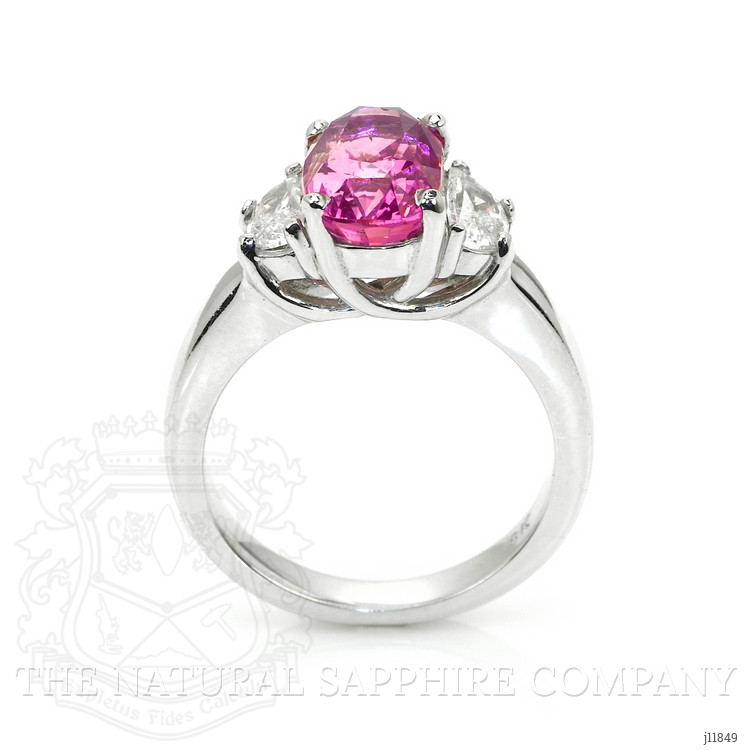 4.07 Ct. Pink Sapphire and Natural Diamond Three Stone Ring, 18K White Gold