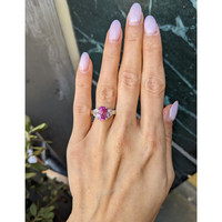 4.07 Ct. Pink Sapphire and Natural Diamond Three Stone Ring, 18K White Gold Life Style
