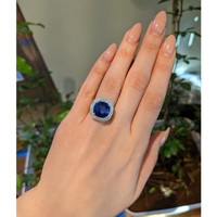 8.95 Ct. Blue Sapphire and Natural Diamond Pave Ring, Platinum 950 Life Style