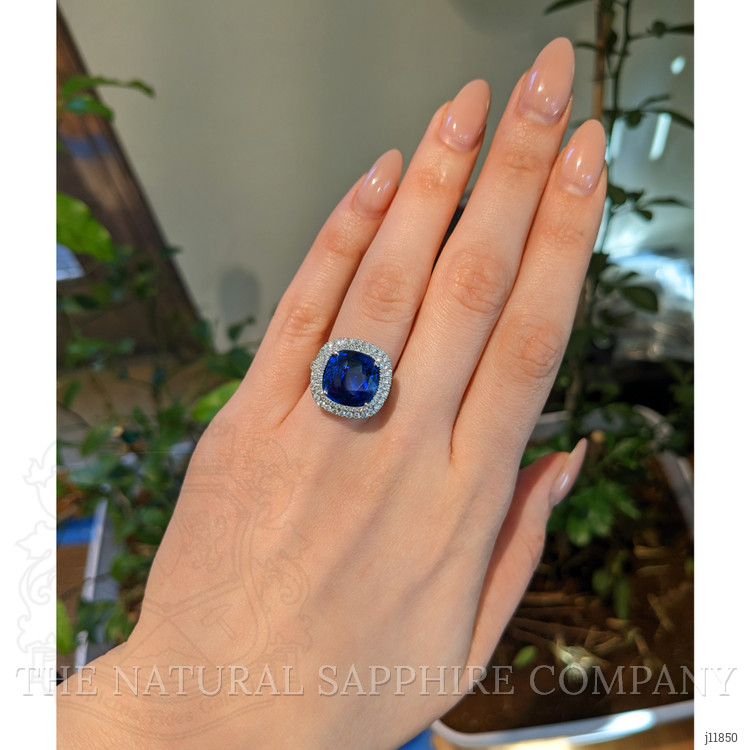 8.95 Ct. Blue Sapphire and Natural Diamond Pave Ring, Platinum 950