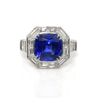 4.13 Ct. Blue Sapphire and Natural Diamond Halo Ring, Platinum 950 Video