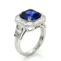 4.13 Ct. Blue Sapphire and Natural Diamond Halo Ring, Platinum 950 Image