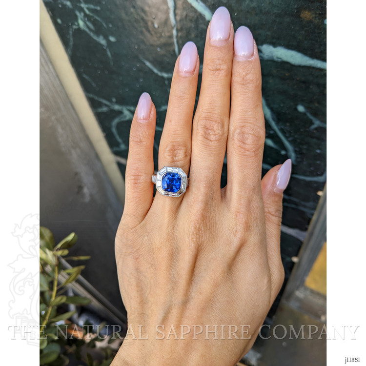 4.13 Ct. Blue Sapphire and Natural Diamond Halo Ring, Platinum 950