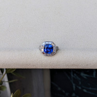 4.13 Ct. Blue Sapphire and Natural Diamond Halo Ring, Platinum 950 Life Style