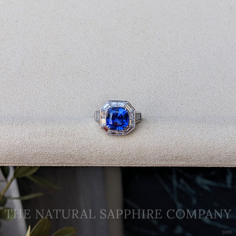 4.13 Ct. Blue Sapphire and Natural Diamond Halo Ring, Platinum 950