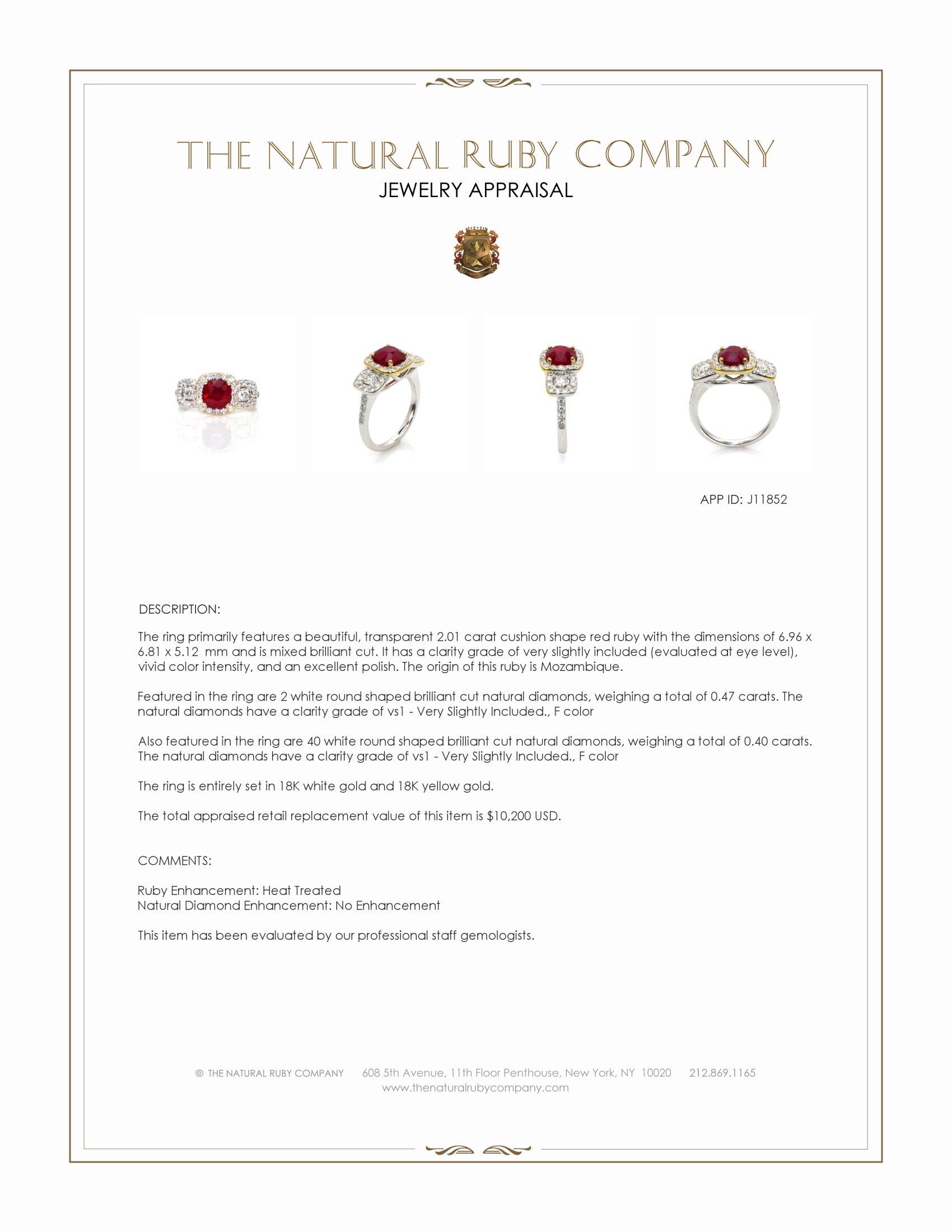 2.01 Ct. Ruby and Natural Diamond Pave Ring, 18K White & Yellow