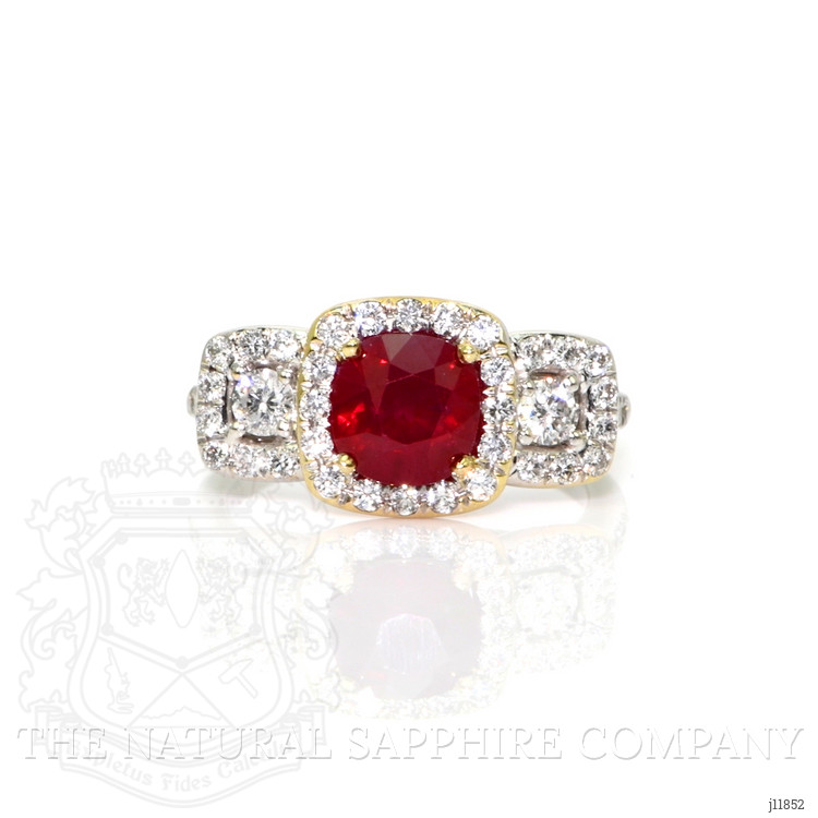 2.01 Ct. Ruby and Natural Diamond Pave Ring, 18K White & Yellow