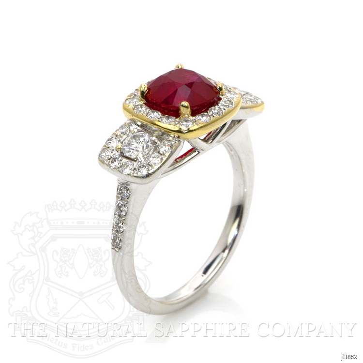 2.01 Ct. Ruby and Natural Diamond Pave Ring, 18K White & Yellow