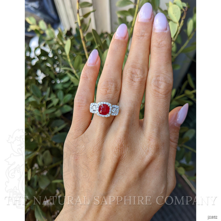2.01 Ct. Ruby and Natural Diamond Pave Ring, 18K White & Yellow