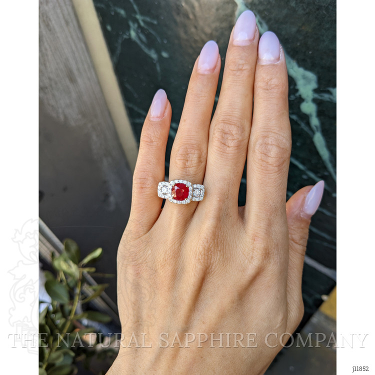 2.01 Ct. Ruby and Natural Diamond Pave Ring, 18K White & Yellow