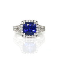 3.76 Ct. Blue Sapphire and Natural Diamond Pave Ring, 18K White Gold Video