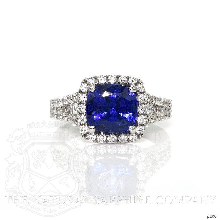3.76 Ct. Blue Sapphire and Natural Diamond Pave Ring, 18K White Gold