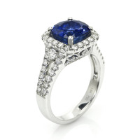 3.76 Ct. Blue Sapphire and Natural Diamond Pave Ring, 18K White Gold Image