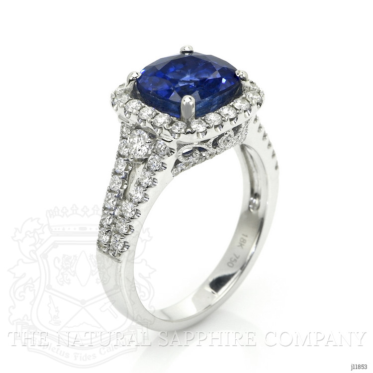 3.76 Ct. Blue Sapphire and Natural Diamond Pave Ring, 18K White Gold