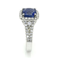 3.76 Ct. Blue Sapphire and Natural Diamond Pave Ring, 18K White Gold Image
