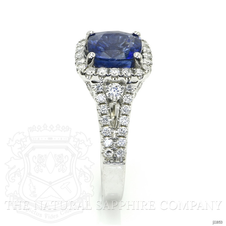 3.76 Ct. Blue Sapphire and Natural Diamond Pave Ring, 18K White Gold