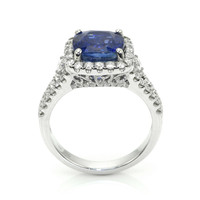 3.76 Ct. Blue Sapphire and Natural Diamond Pave Ring, 18K White Gold Image