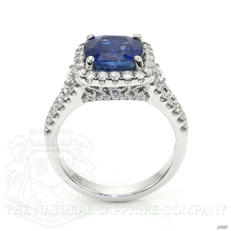 3.76 Ct. Blue Sapphire and Natural Diamond Pave Ring, 18K White Gold