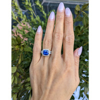 3.76 Ct. Blue Sapphire and Natural Diamond Pave Ring, 18K White Gold Life Style