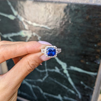 3.76 Ct. Blue Sapphire and Natural Diamond Pave Ring, 18K White Gold Life Style