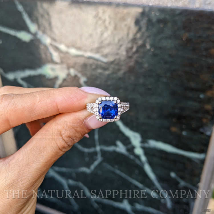 3.76 Ct. Blue Sapphire and Natural Diamond Pave Ring, 18K White Gold