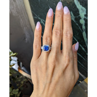 3.76 Ct. Blue Sapphire and Natural Diamond Pave Ring, 18K White Gold Life Style