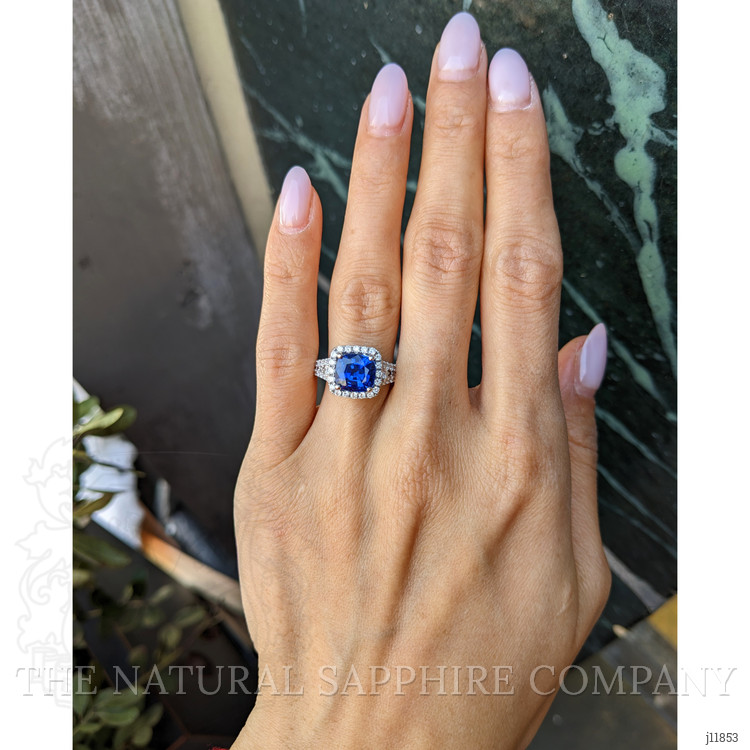 3.76 Ct. Blue Sapphire and Natural Diamond Pave Ring, 18K White Gold