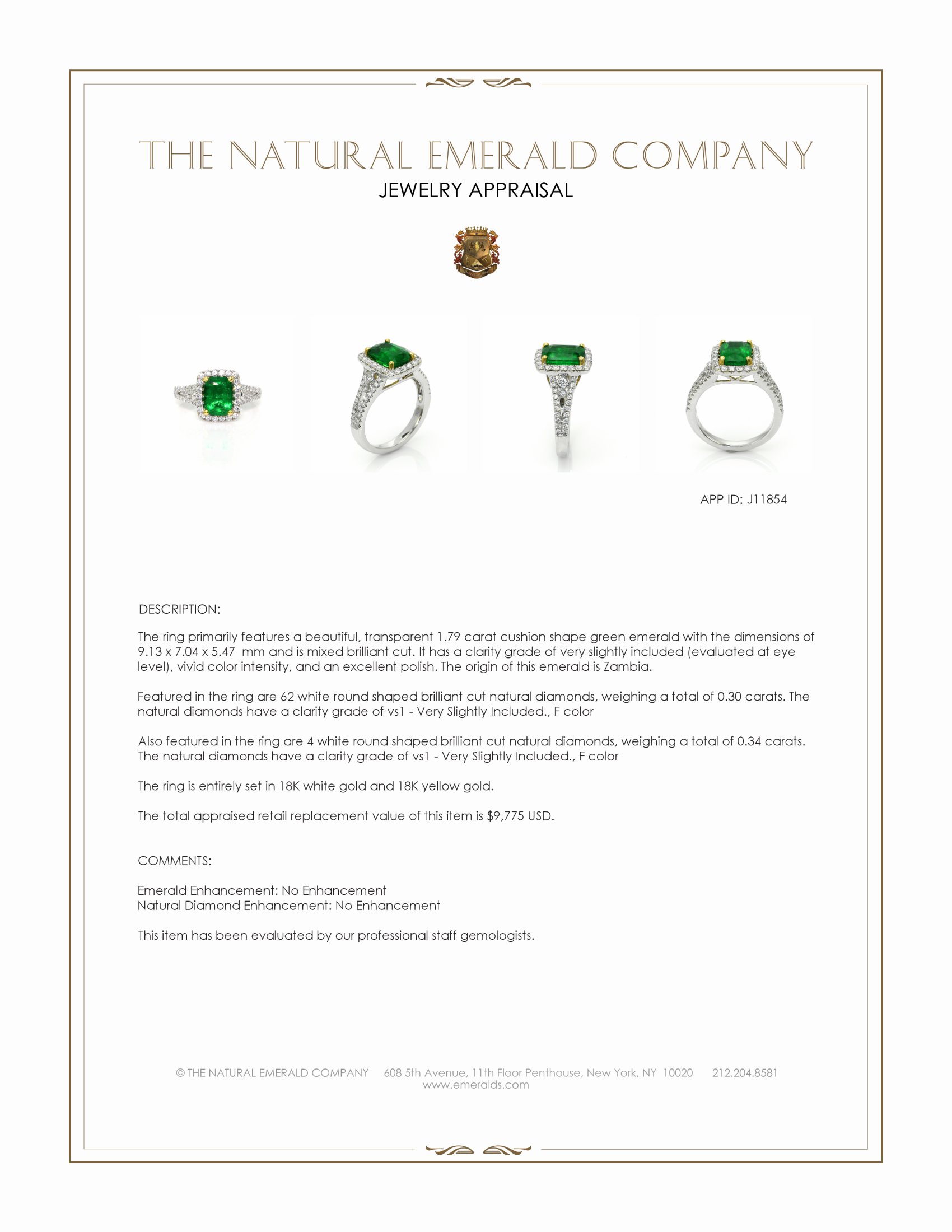 1.79 Ct. Emerald and Natural Diamond Pave Ring, 18K White & Yellow