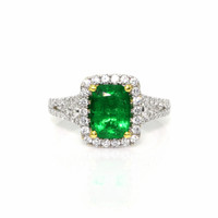 1.79 Ct. Emerald and Natural Diamond Pave Ring, 18K White & Yellow Video