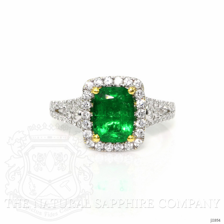 1.79 Ct. Emerald and Natural Diamond Pave Ring, 18K White & Yellow