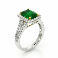 1.79 Ct. Emerald and Natural Diamond Pave Ring, 18K White & Yellow Image