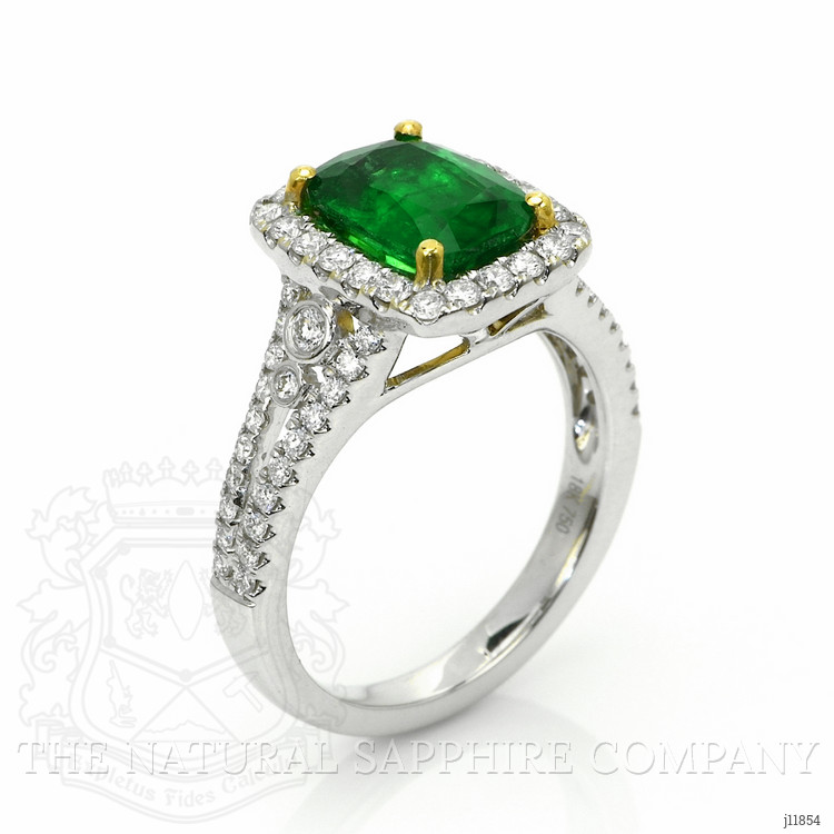 1.79 Ct. Emerald and Natural Diamond Pave Ring, 18K White & Yellow