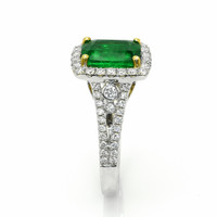 1.79 Ct. Emerald and Natural Diamond Pave Ring, 18K White & Yellow Image