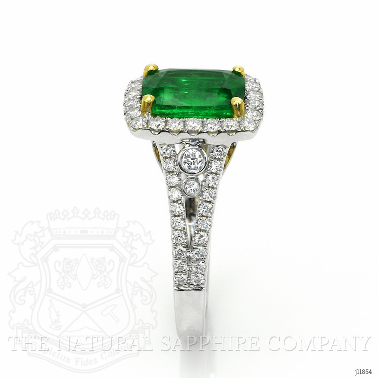 1.79 Ct. Emerald and Natural Diamond Pave Ring, 18K White & Yellow