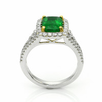 1.79 Ct. Emerald and Natural Diamond Pave Ring, 18K White & Yellow Image