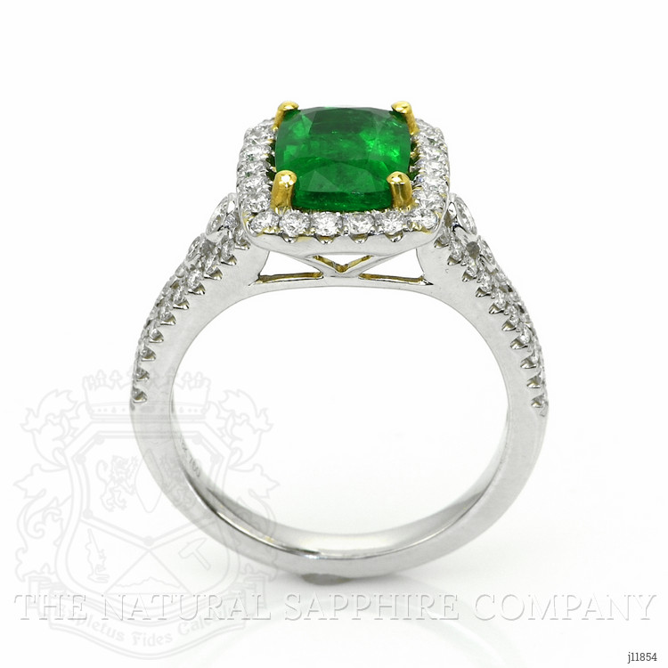 1.79 Ct. Emerald and Natural Diamond Pave Ring, 18K White & Yellow