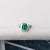 1.79 Ct. Emerald and Natural Diamond Pave Ring, 18K White & Yellow Life Style